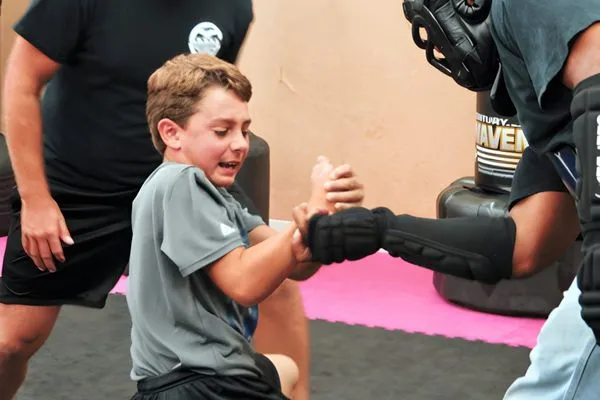 4-1 cute preschooler in kickboxing class